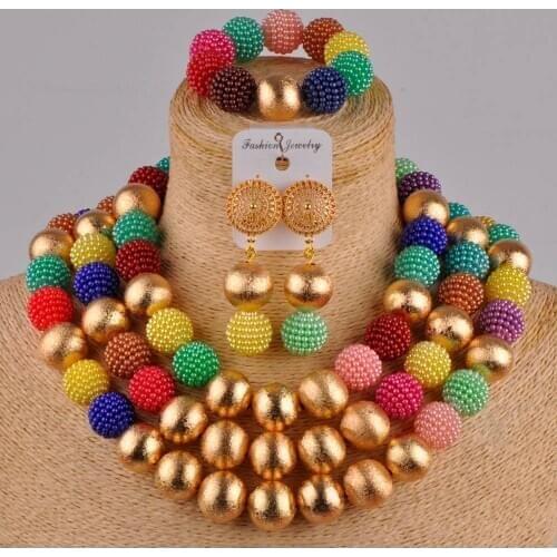 African multicolors beads jewelry set simulated pearl nigerian beads bridal wedding necklace set jewelry for women FZZ35