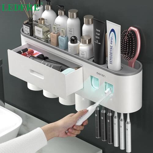 LEDFRE Creative Large Toothbrush Holder Free Punching Wall Hanging Bathroom Storage Automatic Toothpaste Squeezing LF71015