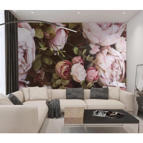Customized large Nordic simple small fresh rose living room background wall 3D mural wallpaper