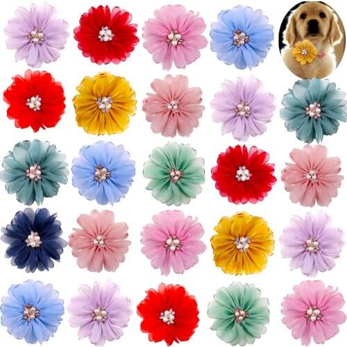 Big Flower Collar 50pcs Dog Supplies Sliding Dog Bow Tie Collar Accessories Diamond Flower Pet Accessories Pet Dog Bowtie