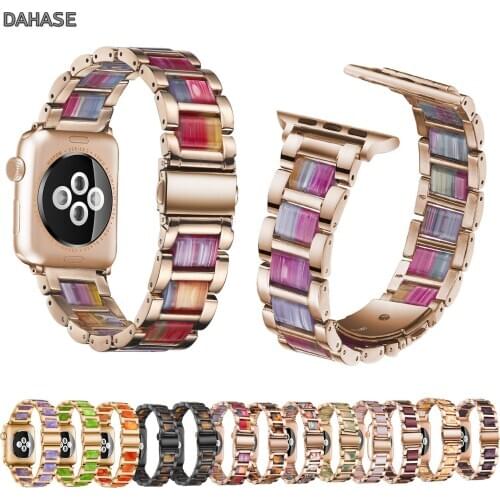 Colorful Stainless Steel Resin Strap For Apple Watch Band 38mm 40mm 42mm 44mm Link Bracelet For iWatch Series 1 2 3 4 5