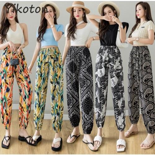 Pants For Women 2021 Ｎew Summer Chic Harajuku Summer Autumn Casual Printed Women Streetwear Long Harem Pants Drawstring Joggers