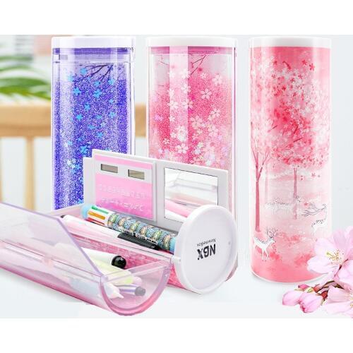 Pencil Case Cute Multifunctional Quicksand High Capacity With Solar Calculator Mirror Pen Storage Box Boys Girl Stationery Gift