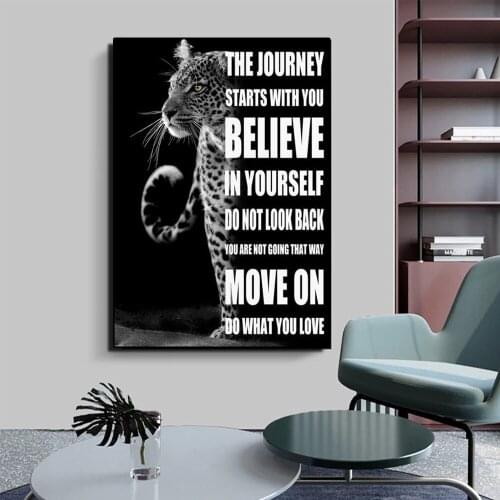 Black and white leopard posters with inspirational statements and canvas paintings for morale-boosting room decoration