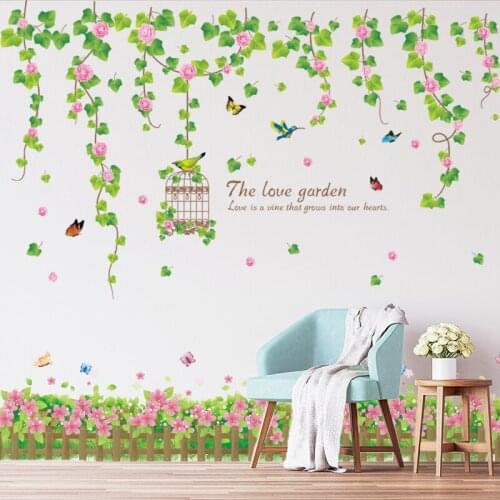 [SHIJUEHEZI] Leaves Vines Wall Sticker DIY Flower Plants Wall Decals for Living Room Kitchen Home Wedding Decoration Accessories