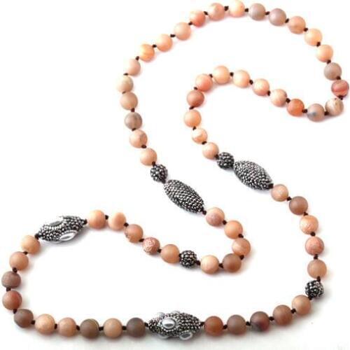 Fashion Natural Druzy Beads Knotted Halsband Handmake Stones Oval Pave Ball Stone Fashion Necklace