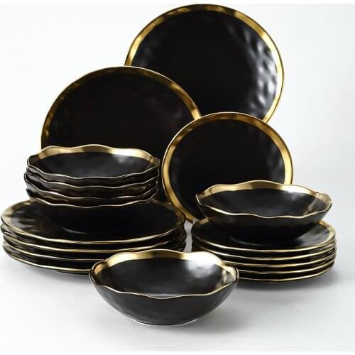18pc Set Cutlery Plate Tray Set Luxury White And Black Dinnerware Kitchen Tool Porcelain Jewelry Gold Soap Ceramic Food Dessert