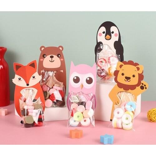 Creative Animal Greeting Card Candy Bag Cute Cartoon Woodland Animals Baking Packaging Bag Lion Fox Kids Candy Jewelry Packaging