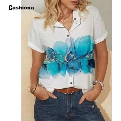 Latest 2021 Summer Plus Size Ladies Elegant 3D Print Shirt Patchwork Womens Top Open Stitch Blouse Femme blusas shirt ropa mujer