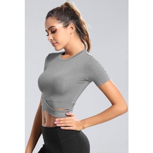 Tight Yoga Shirts Women Short Sleeve Cropped Gym Tops Fitness Running Workout Sport T-Shirts Sports Wear