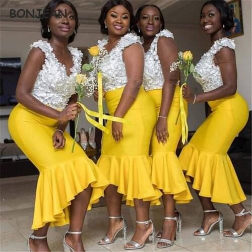 African Bridesmaid Dresses Mermaid Black Girls Bridesmaid Dress Knee Length Wedding Party Dress for Womens