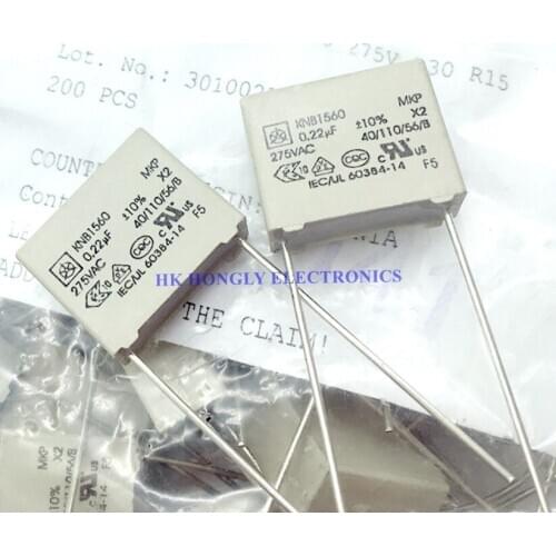 20PCS KNB1560 MKP X2 0.22UF 224 220NF 275V 10% P=15mm Film Capacitor