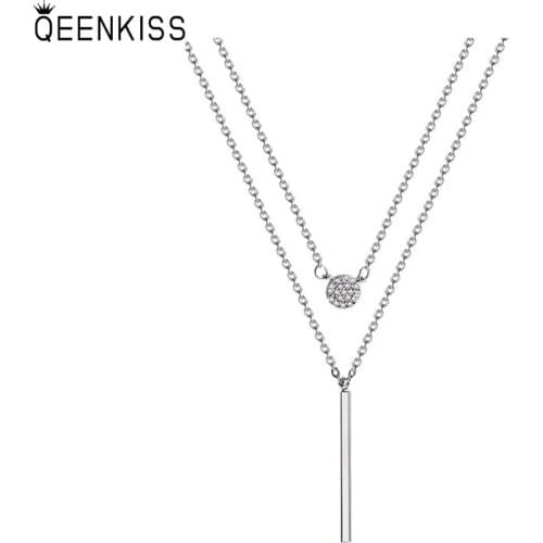 QEENKISS NC742 Fine Jewelry Wholesale Fashion Woman Girl Birthday Wedding Gift Double-layer AAA Zircon Clavicle Pendant Necklace