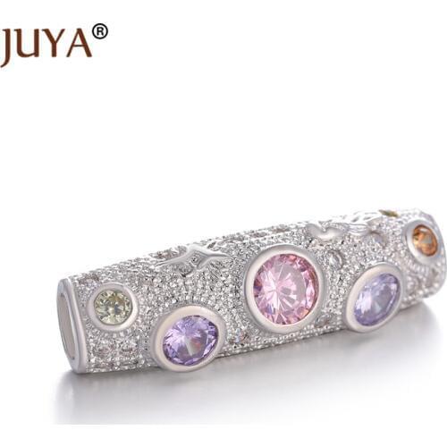 Curved Tube Beads Micro Pave CZ Cubic Zirconia Long Tube Brass Charm For DIY Bracelet Jewelry Making Spacer Beads