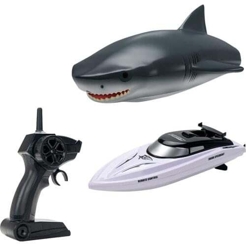 RC Shark Boat Toy 2.4G Remote Control Electronic Fish Simulation Animal Water Toys 4 Channel RC Ships For Swimming Pool Lake