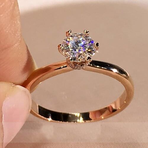 18K Rose Gold Women Ring Moissanite Diamonds 1 2 3 45 Carat Round Flower Crown Elegant Wedding Party Engagement Anniversary Ring