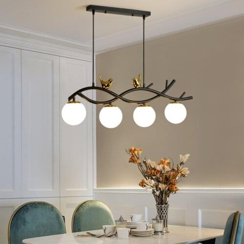 Nordic Black Chandelier for Kitchen Island Living Dining Room Modern Glass Ball Hanging Pendant Lamp Bird Light Indoor Lighting
