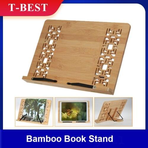 Foldable Bamboo Book Stand Adjustable 4 Angles Retro Hollow Design Book Holder Desk Reading Bookstand Rest Stand Frame