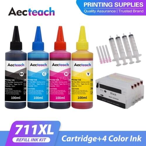 Aecteach new Compatible Cartridge Replacement For HP 711 XL Refillable Inkjet Cartridge for Deskjet T520 T120 Printer Refill Ink