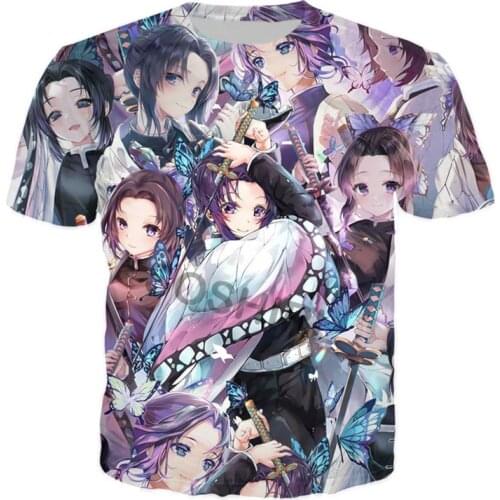 SOSHIRL Fashion Anime T-shirt Swordsman Hip Hop Streetwear Harajuku Kochou Shinobu T Shirt Kimetsu No Yaiba Cosplay Clothes