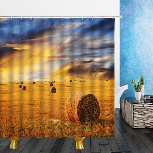 Natural Landscape Shower Curtains Autumn Dusk Field Seawater 3D Print Bathroom Home Decor Waterproof Polyester Cloth Curtain