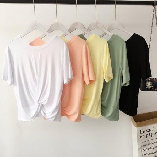 Women Casual Loose Cotton Shirt Summer Solid Short Sleeve Knitted Tops 2020 High Street Blouse Plus Size M-6XL Lavender Yellow