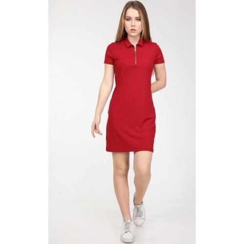 Diaves Woman Summer Fashion Short Sleeve Stretchy Combed Cotton Zippered Mini Red Black Dresses