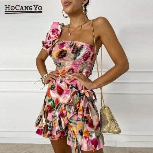 Summer Women Mini Dress Sets Floral Print Chic Off The Shoulder Sexy Tops & Wrap Skirt Women Two Pieces Set Beach Wear Sundress