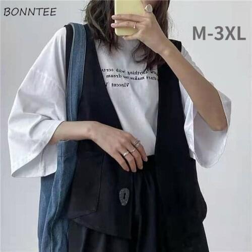 Vest Women Cargo College Plus Size Pure Color V-neck Spring Loose Cool Streetwear All-match Trendy Harajuku Leisure Minimalist