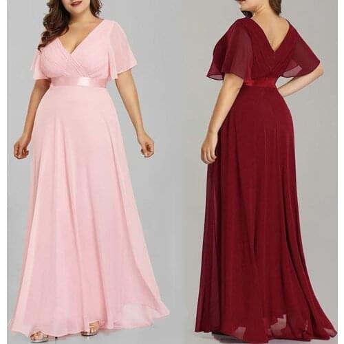 MD 2021 Spring Summer Long Dress Women Deep V neck Sexy Dress Elegant Ladies Short Sleeve Boho Plus Size Pink Dresses Party Robe