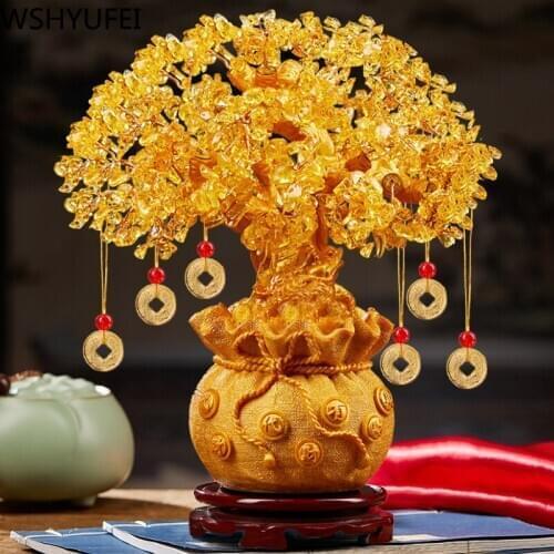 Golden Lucky Money Tree Home Ornaments Creating Furniture Decorating Office Desk Tv Wine Cabinet Craft Table Decor Gifts