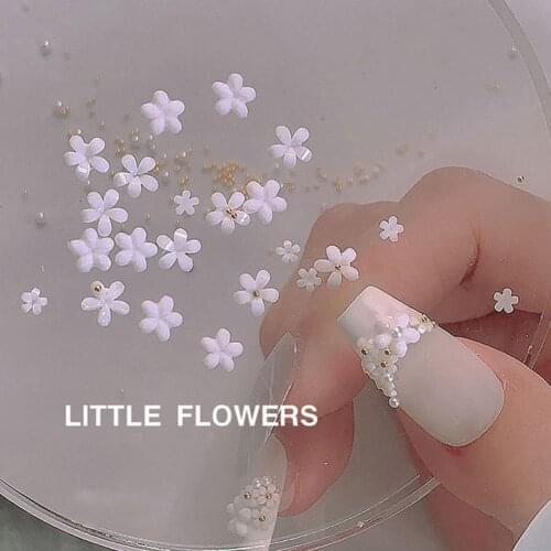 1 Bag 3D Effect Nail Flower Ornament Fashion Lightweight Nail Art Mini White Five Petal Flower Decoration for Manicure