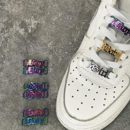 1Pair DIY Letter Shoelaces Buckle Decorations Sneaker Kits Metal Lace Buckle Stylish Sports Metal Kits Shoelaces Accessories