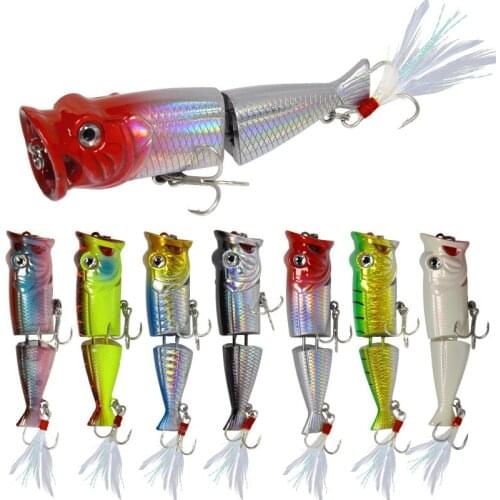 1pcs Fishing Lures Topwater Popper Bait 8cm 11g Hard Bait Crankbait Artificial Wobblers Plastic Fishing Tackle with Feather Hook