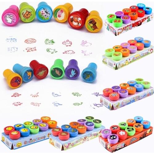 10pcs/Set Kids Educational Toy Cartoon Animals Fruits Dinosaur Stamps Toys Baby Stamp Scrapbooking Reward For Childrens Gifts