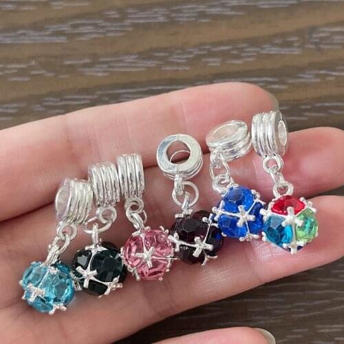 5pcs Pack 6 Colors Rhinestone Crystal Round 3D Ball Dangle Charm Pendant DIY Bead For Charm Bracelet Necklace Jewelry Pulsera