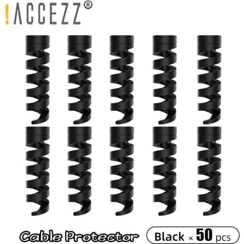 !ACCEZZ 50pcs Cable Protector For Phone Charging Cable Silicone Spiral Wire Winder Protective Case Flexible Cord Protector Cover