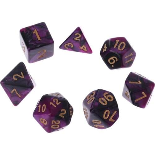 270C 7 Pcs Acrylic Dice Black Purple Gold Points D4 D6 D8 D10 D12 D20 KTV Bar Nightclub Entertainment Tools Adult Toys