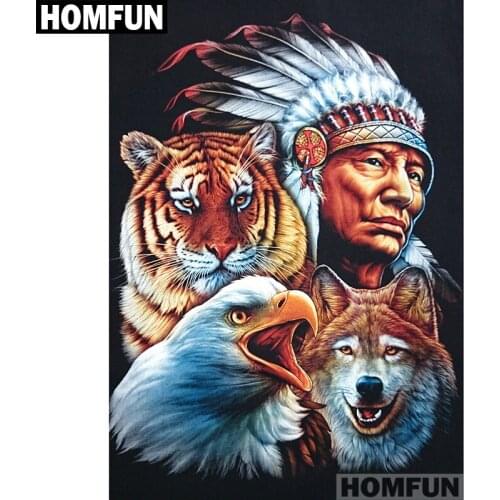 HOMFUN Full Square/Round Drill 5D DIY Diamond Painting "Indian Tiger Hawk Wolf" Embroidery Cross Stitch 5D Home Decor A01763