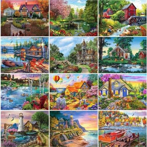 EverShine 5D DIY Diamond Mosaic Natural Full Drill Diamond Painting Landscape Cross Stitch Embroidery House Handmade Gift