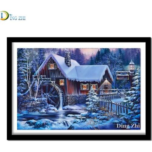 Winter Snow Scene Diamond Painting Full Square Round Diamond Embroidery 5D Mosaic Cross Stitch Forest Lodge Diy Handwork Puzzle