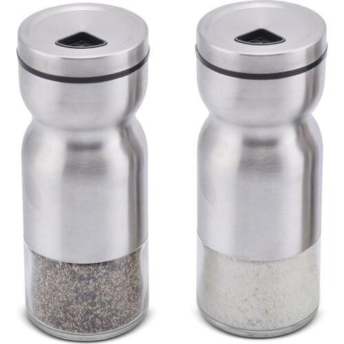BalleenShiny Salt And Pepper Shakers With Adjustable Pour Holes Glass + Stainless Steel Seasoning Bottle Kitchen Storage Tools