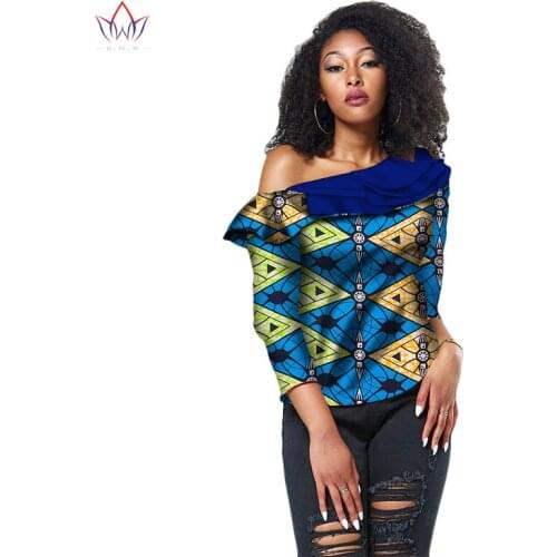 Bintarealwax African Print Shirt for Women Dashiki Three quarters sleeve length Africa Clothing Plus Size Top for Lady WY2016