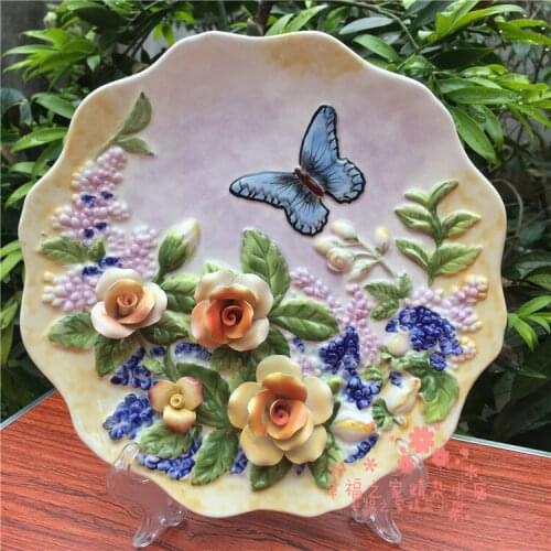Roses and butterfly Decorative Plate European-style Hand-painted Ceramic Hanging Plate Home Decoration Furnishings Wedding Gifts