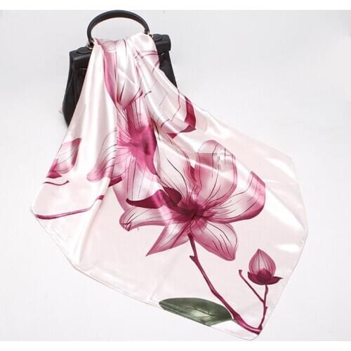 FXAASS Bandana Women Hijab Square Scarf Fashion Ladies Retro Luxury Silk Scarf Shawls Flowers Print 90*90cm Large Cape Headscarf