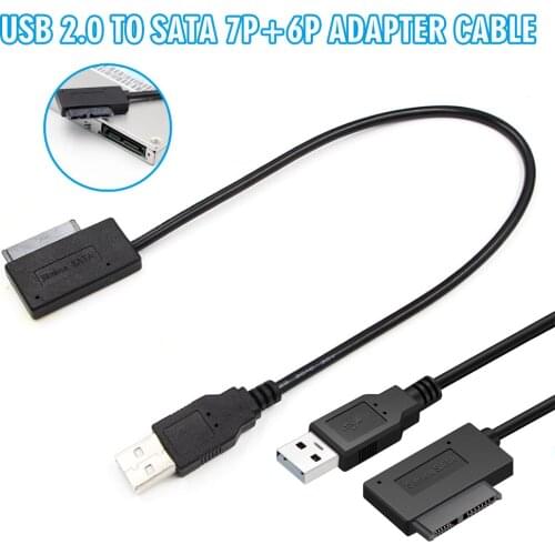 USB 2.0 To SATA 7p+6p Adapter Converter Cable For Laptop DVD/CD ROM Fast transmission 480Mbps Adaptor Cables