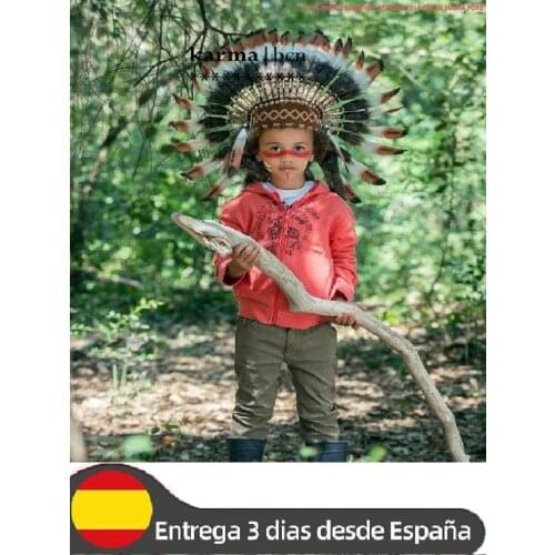 Indian headdress Handmade for children (5 to 8 years old) 54 cm / 21,25 head circumference made with real brown swan