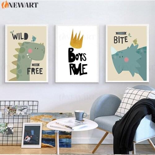 Boys Rule Wall Picture Nursery Poster Cartoon Animals Prints Kids Bedroom Decoration Canvas Painting for Little Man Art