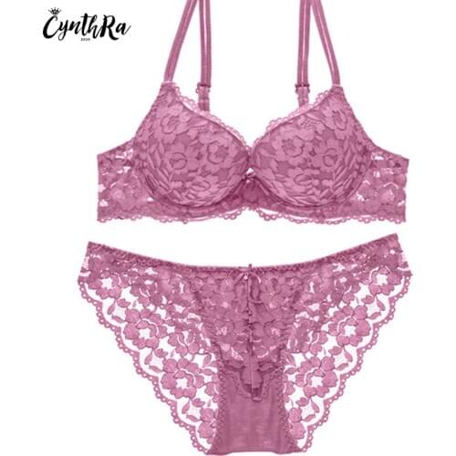 CYNTHRA Bra Set Women Gathered Adjustable Lace Girl Sexy Female Beauty Back Push Up Breathable Soft Comfort Lingerie Set