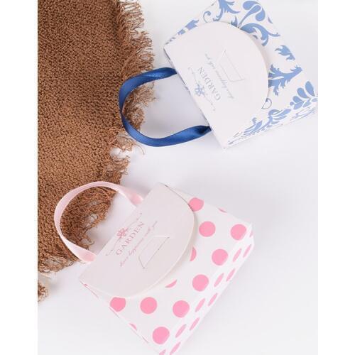 50pcs Small mini polka dot Gift Bag Handles Wedding Decoration Birthday Supplies garden party ribbon handle Paper Bag Jewelry